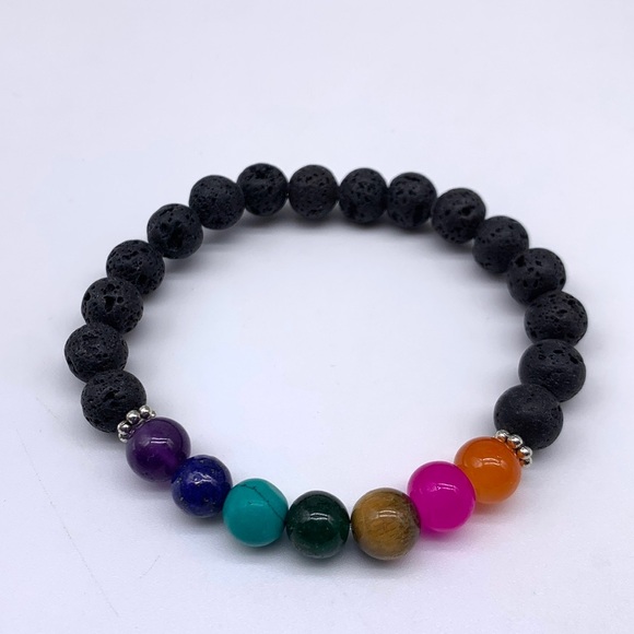 Lava Stone Seven Chakra Healing Bracelet - Picture 1 of 5